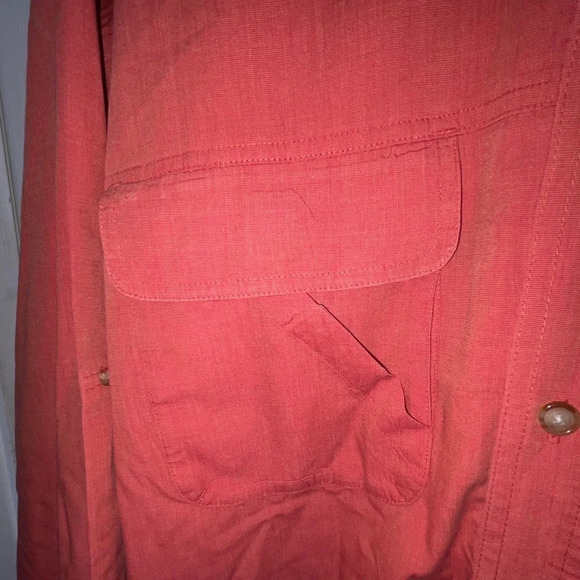 Orvis Button Down Double Pocket Fishing Shirt Long Sleeve Size XL Orange - Picture 6 of 11